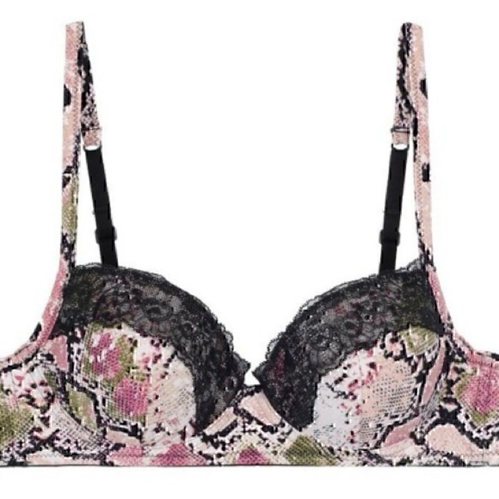 Floral Lace Trim Underwire Bra - Pink Multi